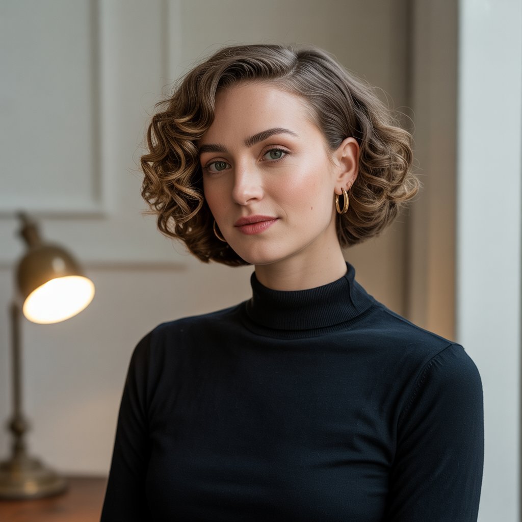  Classic Curly French Bob with Blunt Ends