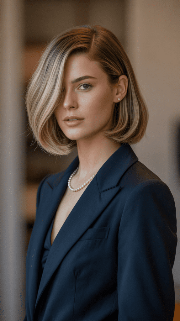 Blunt Lob with Side-Swept Bangs