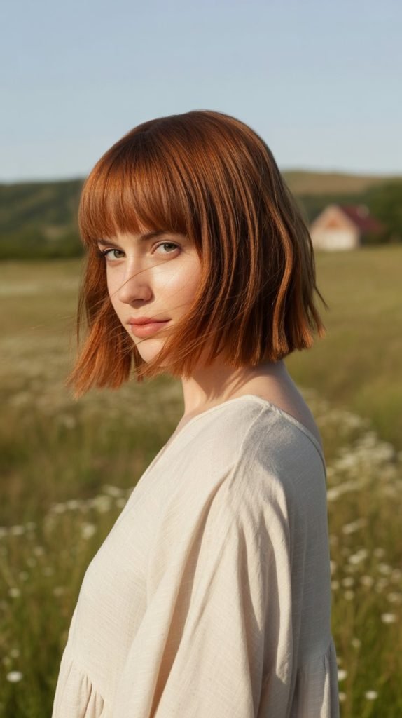 Textured Angled Bob with Bangs