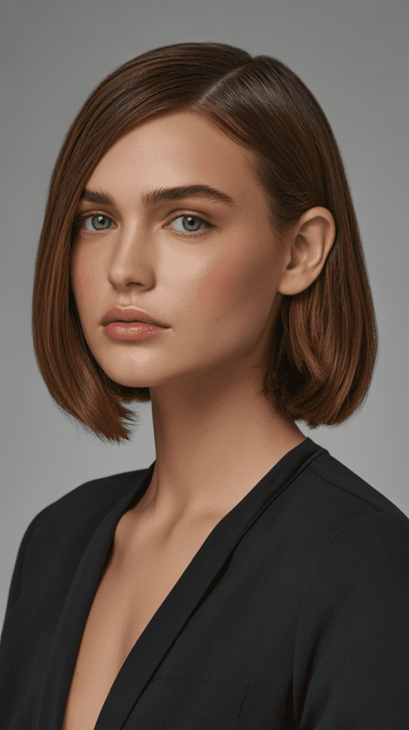 Sleek French Bob with Deep Side Part
