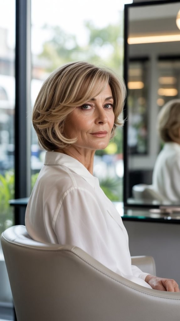  Classic Feathered Bob with Side Part