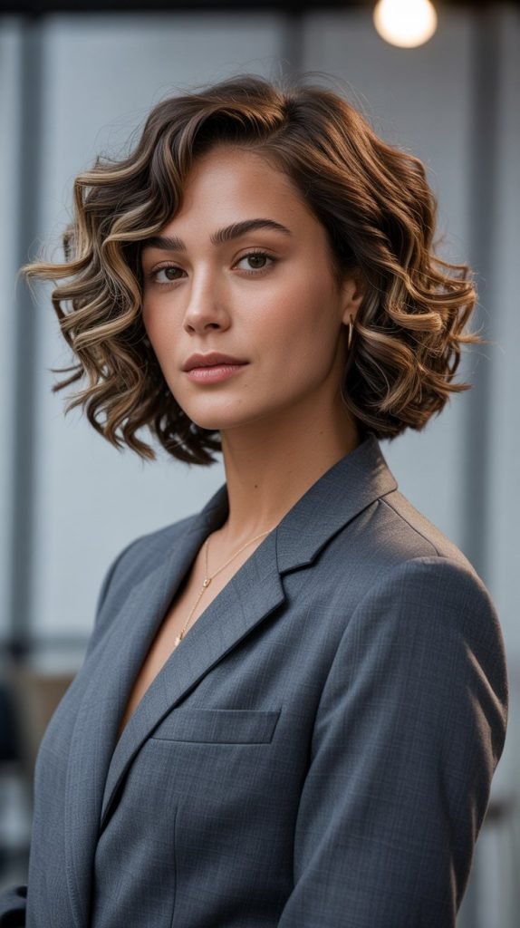  Classic Curly Bob with Side Part