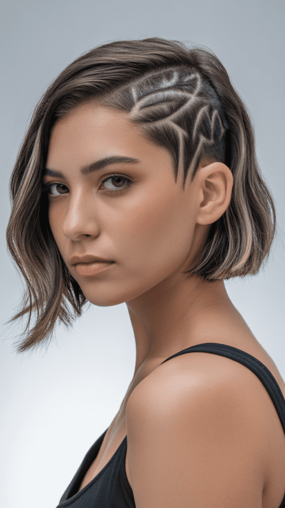 Layered Bob with Intricate Undercut Patterns