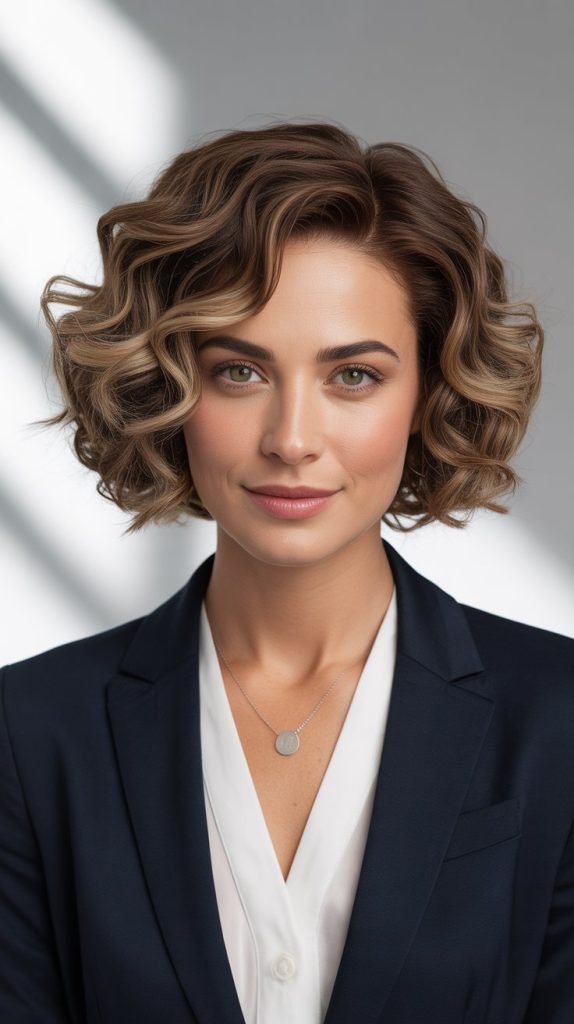 Curly A-Line Bob with Inverted Layers