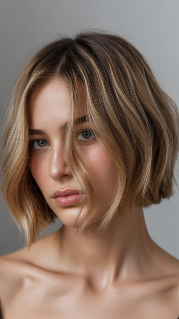 Caramel Blonde Shaggy French Bob with Lowlights