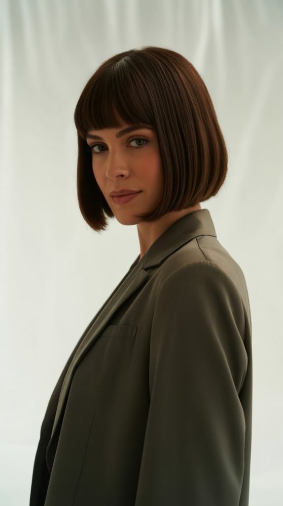 Classic Straight Chin Bob with Center-Parted Curtain Bangs