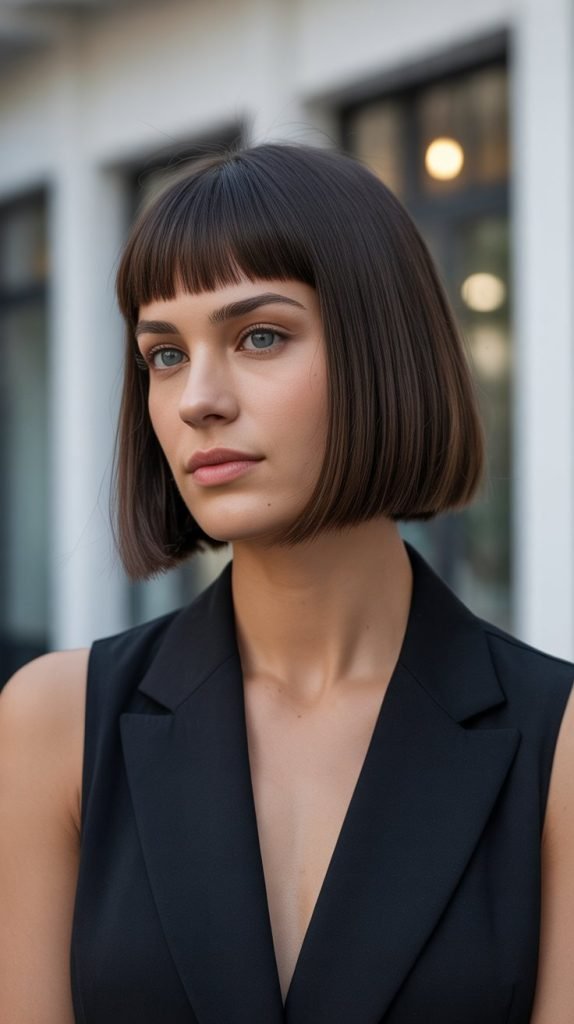 Classic Straight Micro Bob with Blunt Bangs