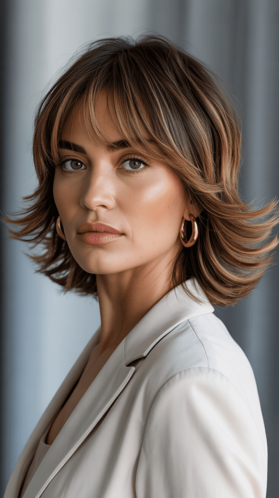  Layered Shaggy French Bob with Curtain Bangs