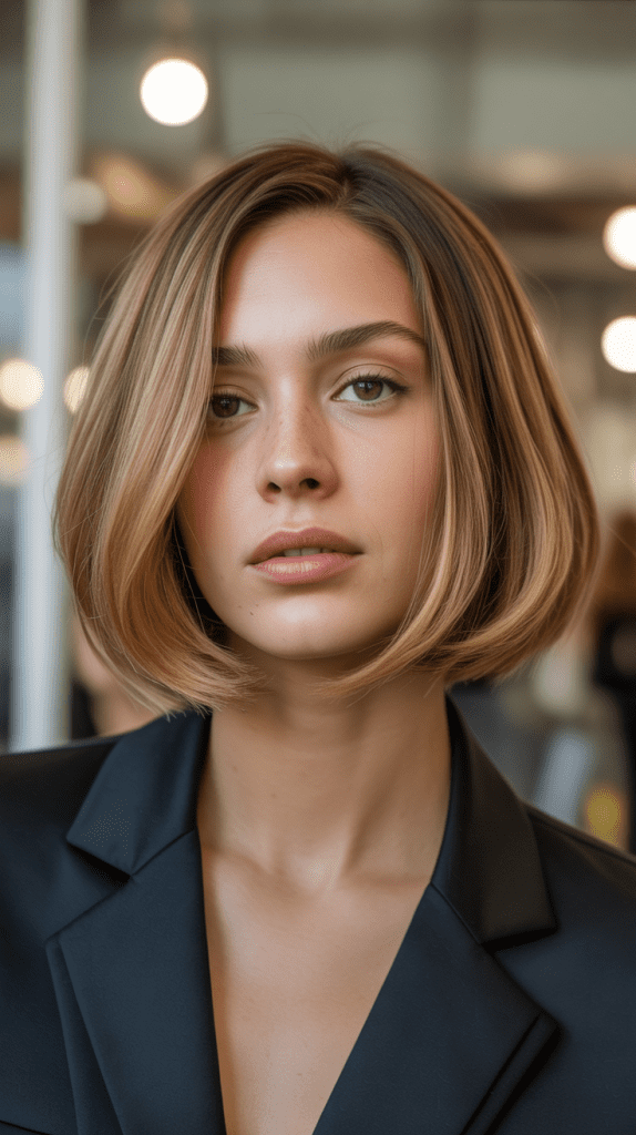 Rounded French Bob with Caramel Blonde
