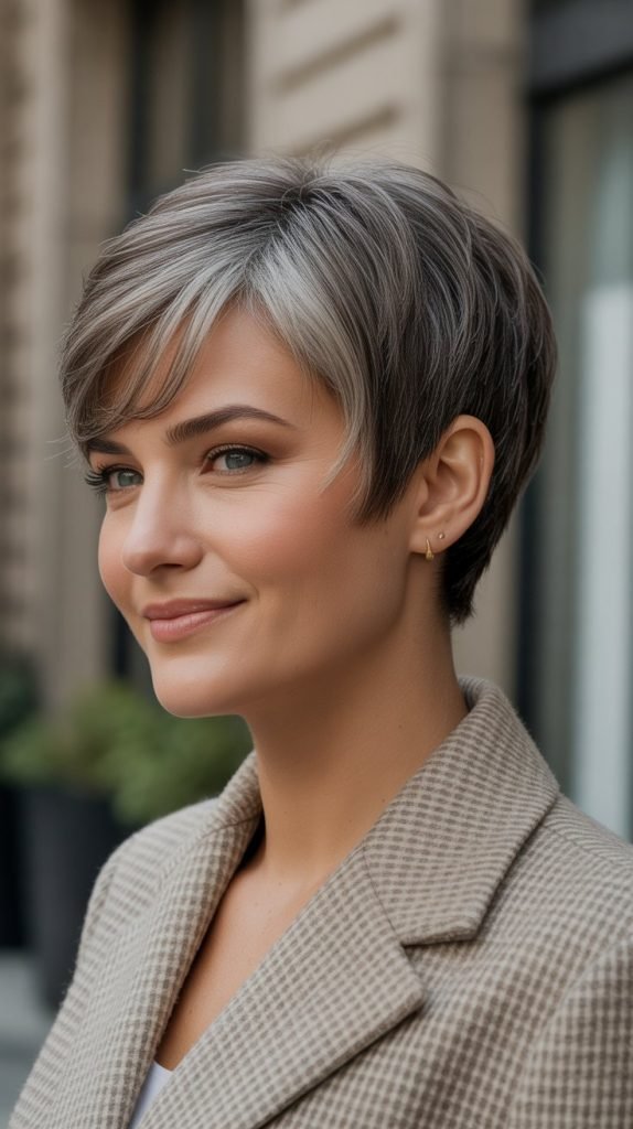 Rounded Pixie with Soft Gray Blend
