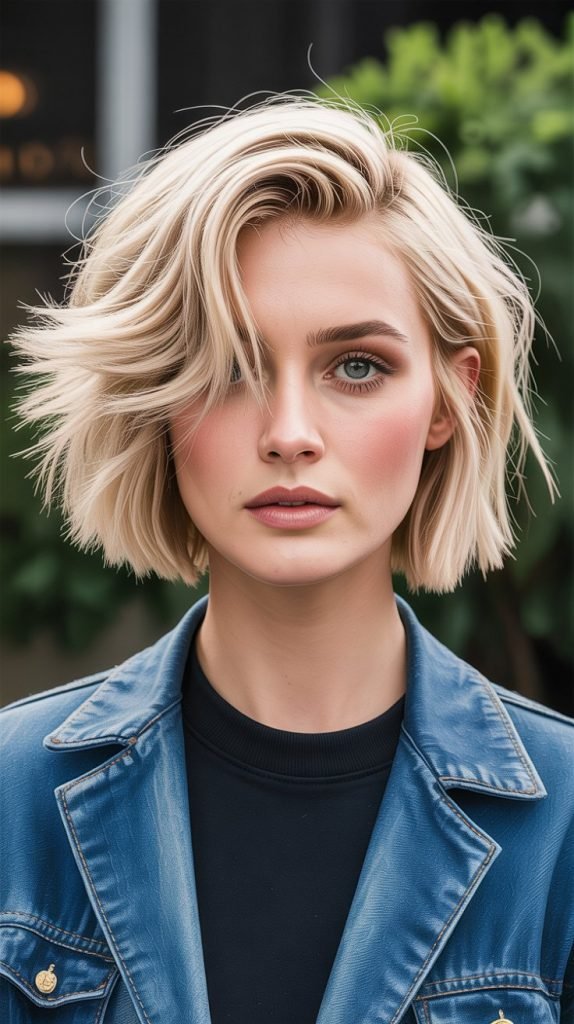 26. The Shattered Blonde Bob with Irregular Layers