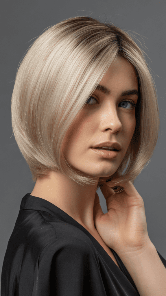 Sleek Angled French Bob with Champagne Gold