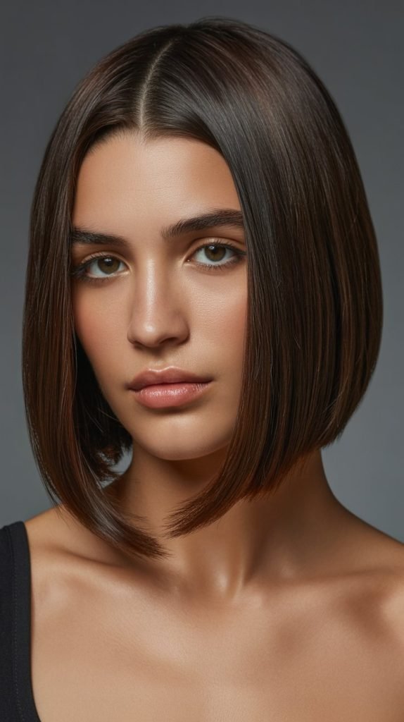 6. Sleek Chin Bob with Deep Side Part