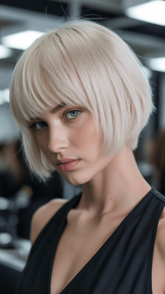 Sleek French Bob with White Blonde