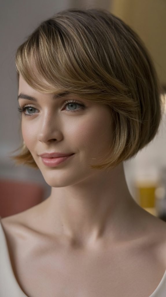 13. Feathered Bob with Side-Swept Bangs