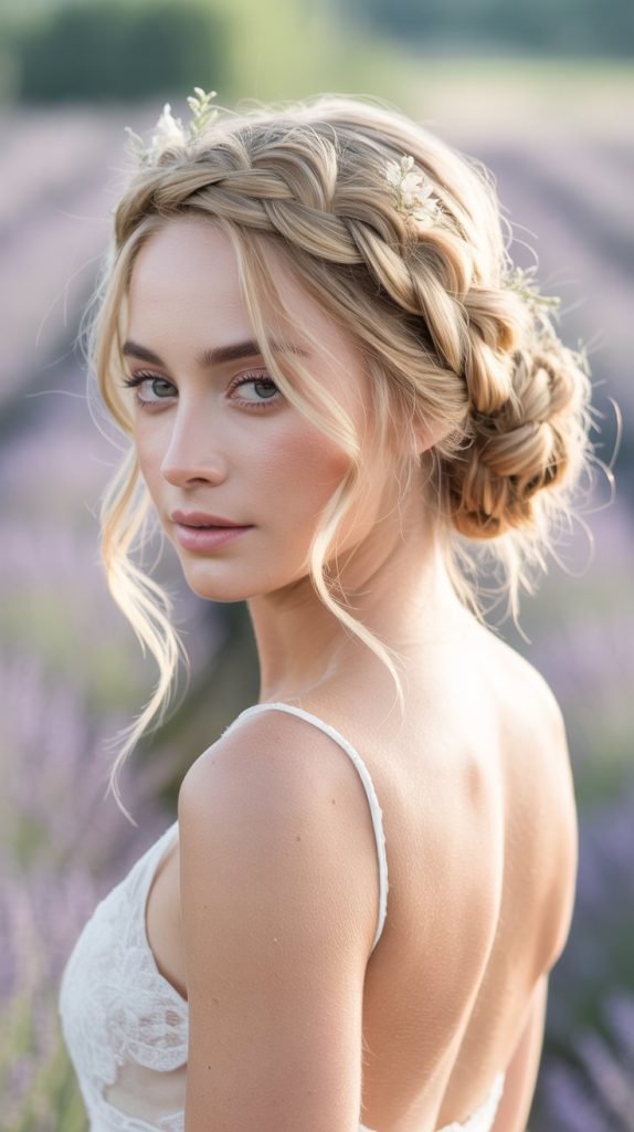 Halo Braid with Textured Bun