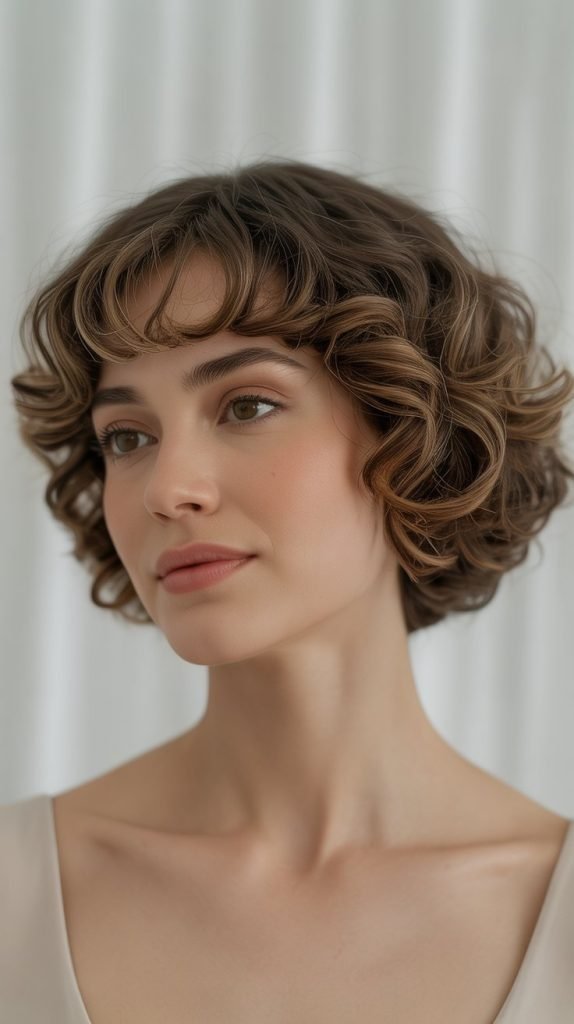  Rounded Curly Bob with Blunt Edges