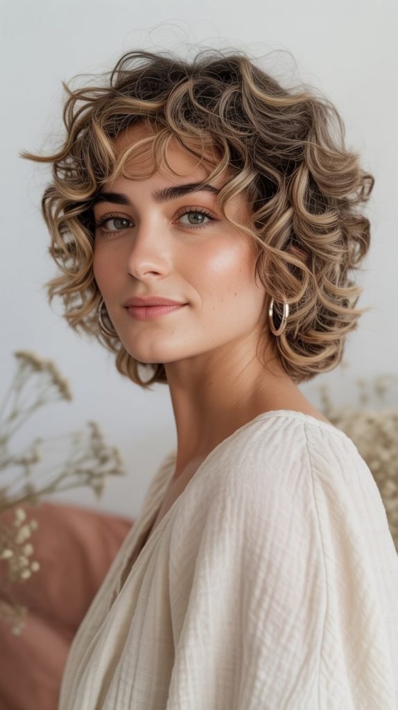 Curly Shag with Curtain Bangs