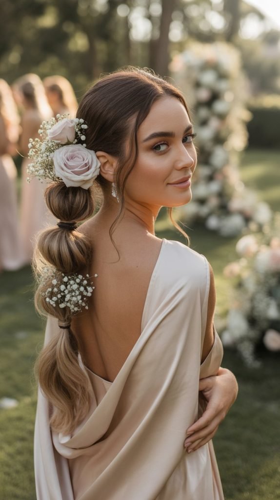 Twisted Rope Ponytail with Flowers