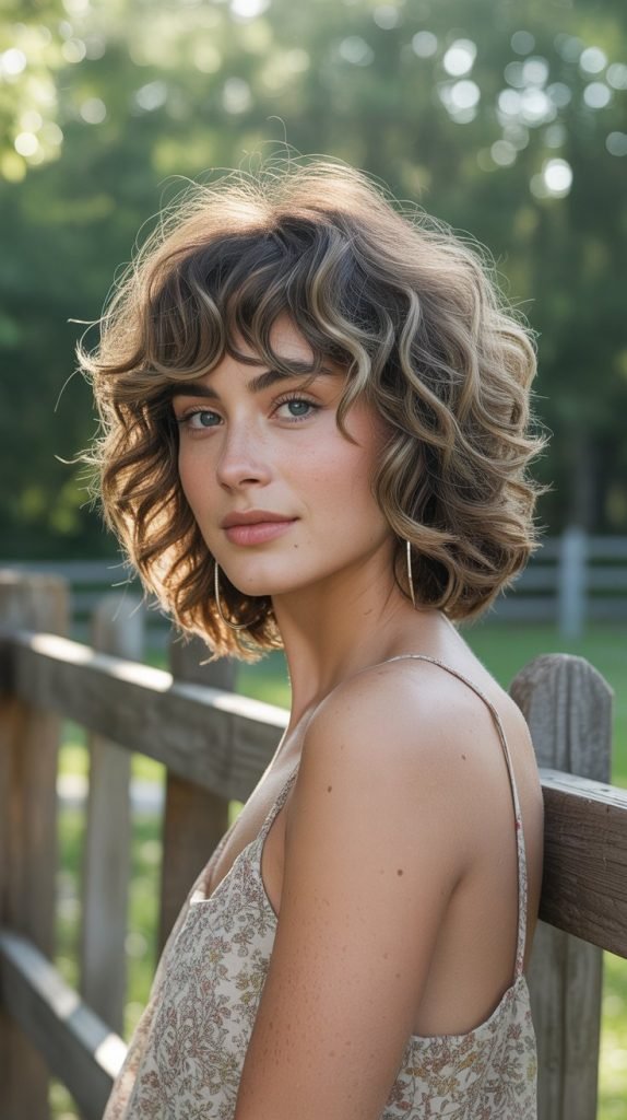 Wavy Shag Bob with Long Bangs