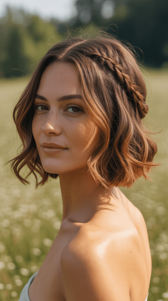  Layered Shaggy Bob with Braid-Out Waves