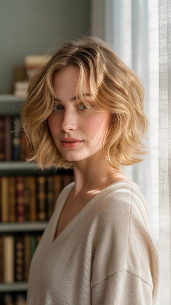  Honey Blonde Shaggy French Bob with Face-Framing Layers