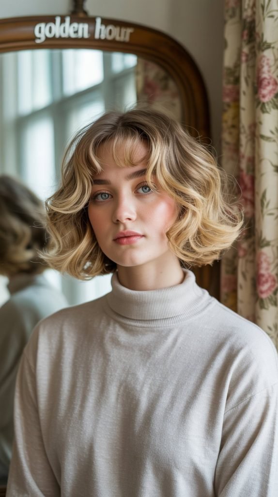  The Wavy Bob with Center-Parted Bangs