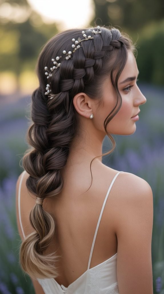 Waterfall Braid Low Side Bun