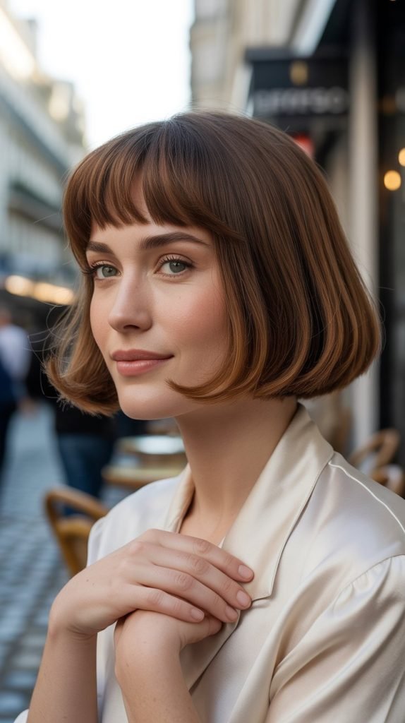 Rounded French Bob with Curved Fringe