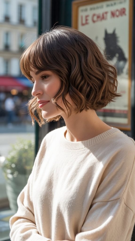 Wavy French Bob with Feathered Fringe