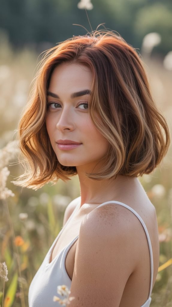 8. Curved Bob with Maple Balayage