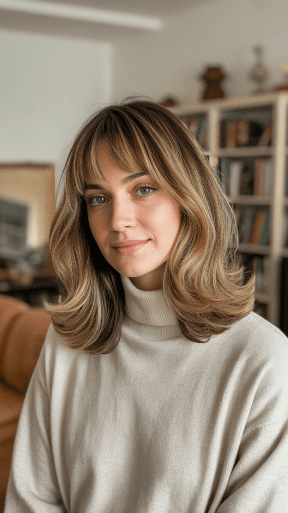 Long Layered French Bob with Curtain Bangs