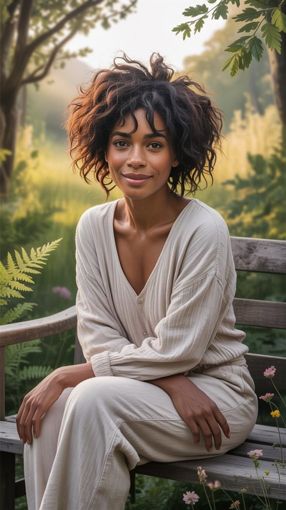 Tousled Bangs with Natural Coils
