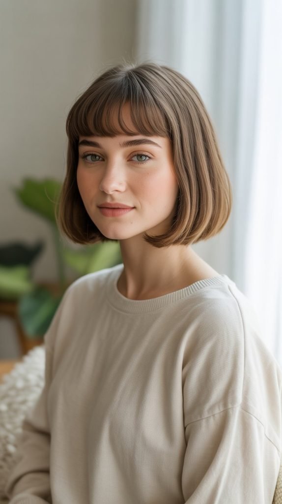 Chin-Length Bob with Curtain Bangs