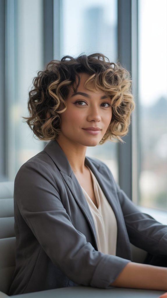 Curly Lob with Subtle Highlights