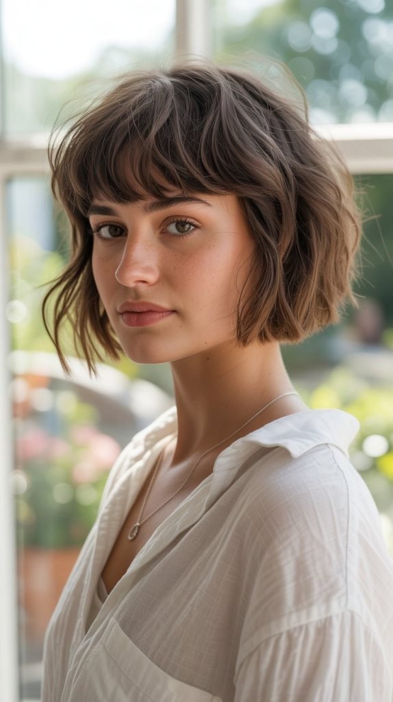 Tousled Bob with Side-Swept Fringe