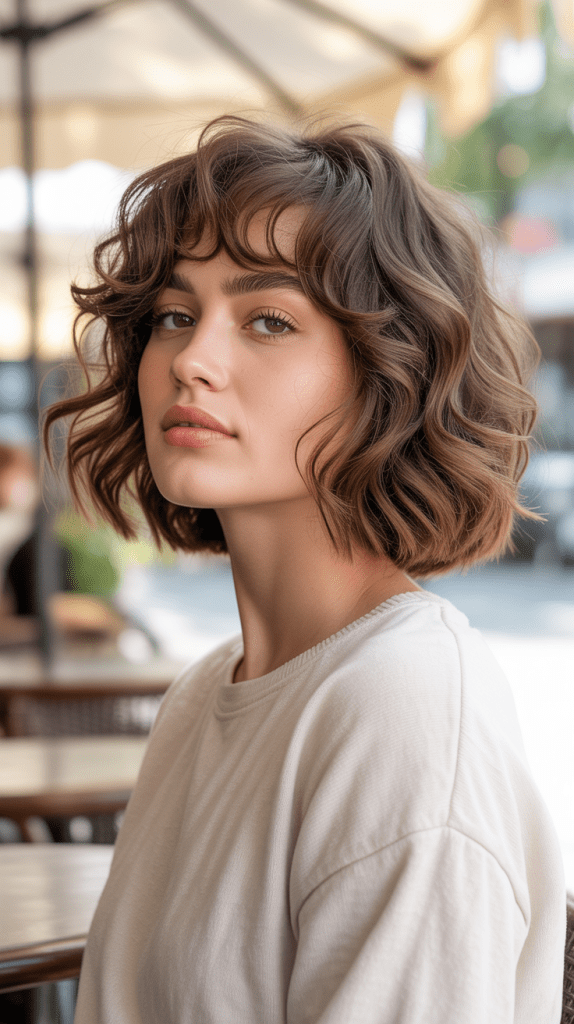 Wavy French Bob With Tousled Curtain Bangs