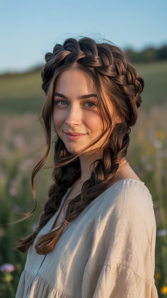 . Dutch Braid Crown with Loose Ends