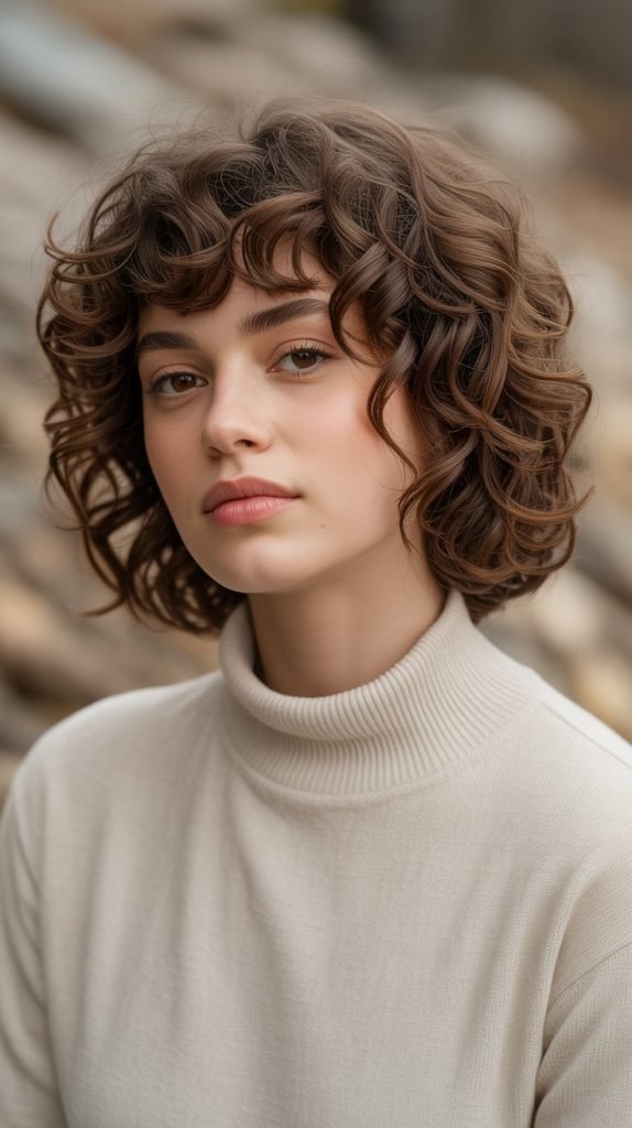 Curly Bob with Rounded Bangs
