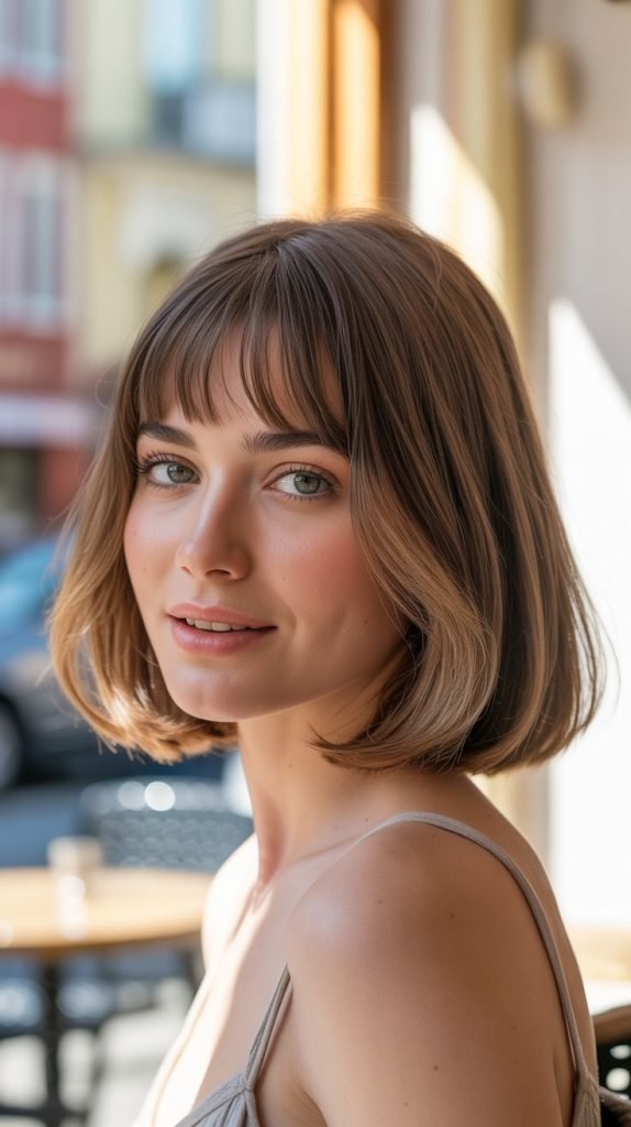 Layered Chin-Length Bob with Curtain Bangs
