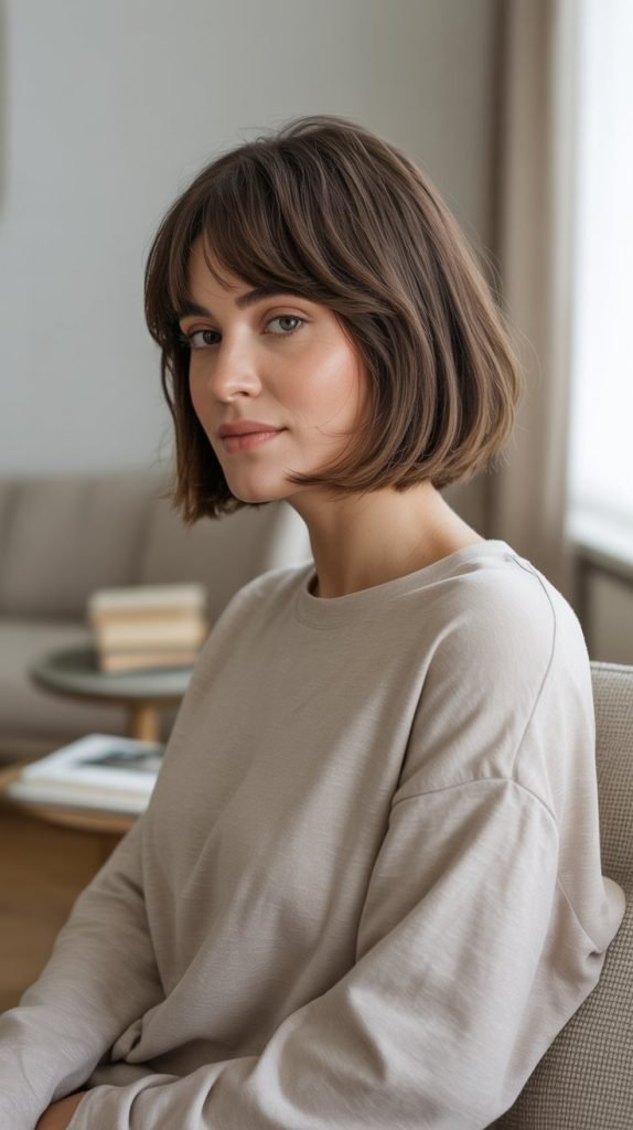 33. Effortless Chin Bob with Grown-Out Bangs