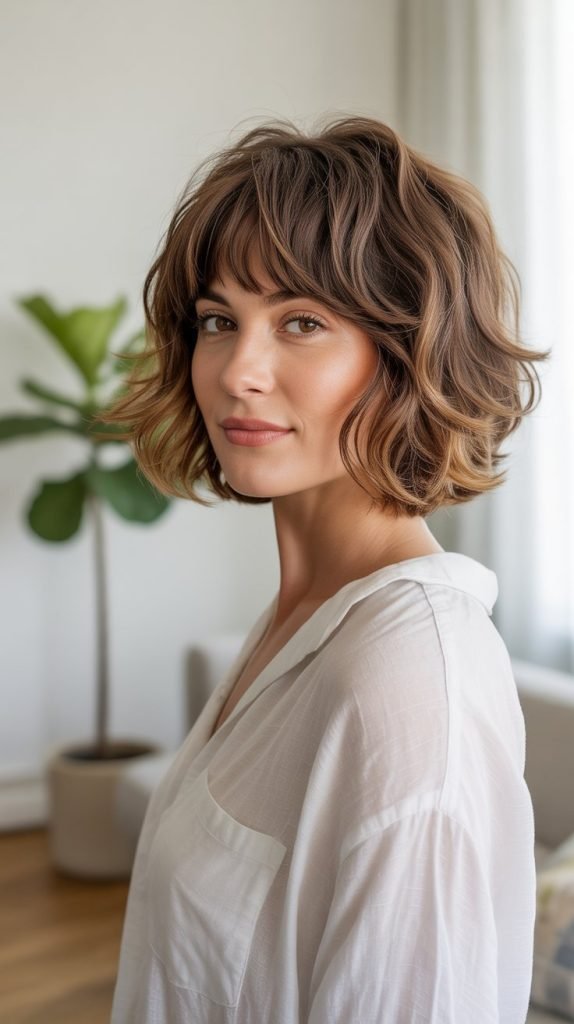 Textured Shaggy Bob with Curtain Bangs