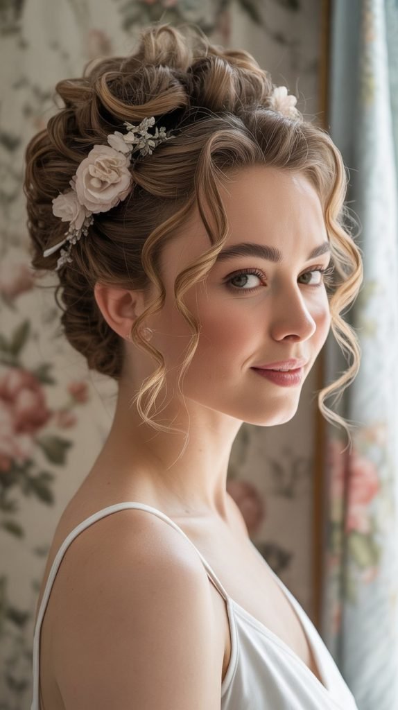 Romantic Curly Updo with Soft Tendrils