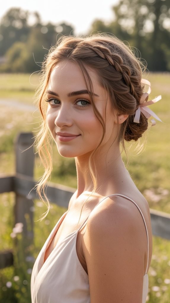 Braided Bun with Ribbon Weave