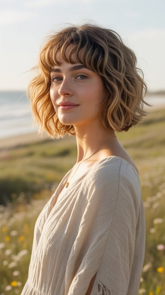 Wavy Bob with Curtain Fringe