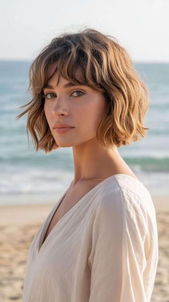 11. Beachy Chin Bob with Curtain Bangs