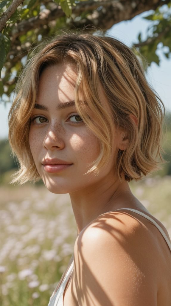 Wheat Blonde Shaggy French Bob for Earthy Warmth