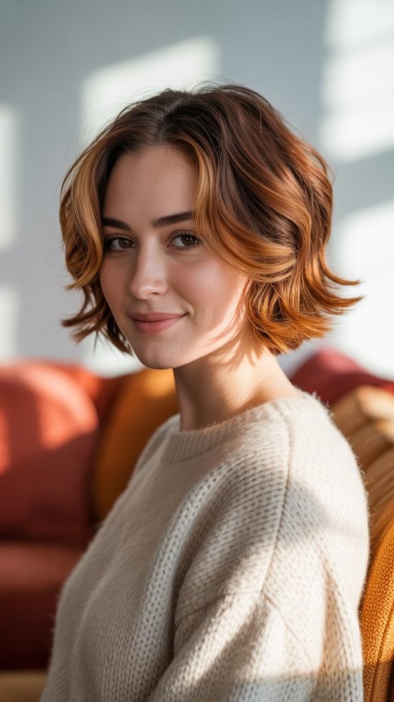 Stacked Bob with Copper Highlights