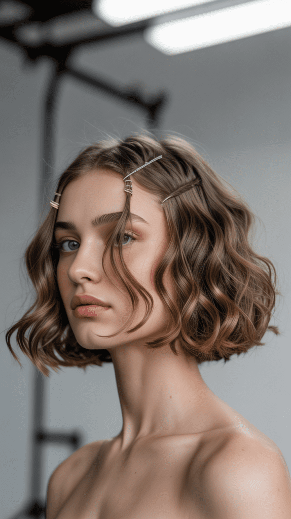 Wavy Bob with Twisted Hair Accessories