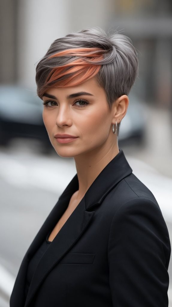  Copper Streaking on Gray Pixie Cuts